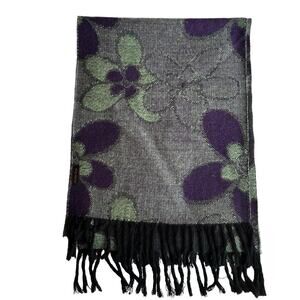 Floral, purple and green fringe scarf made in Argentina